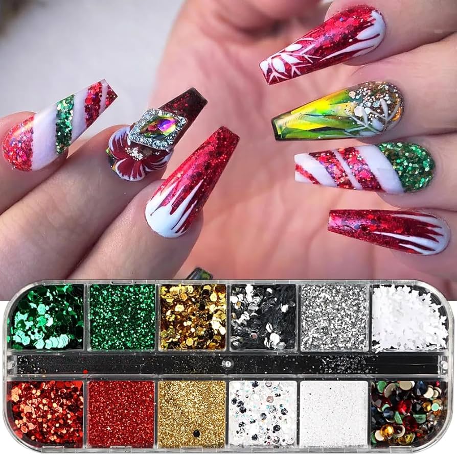 red glitter christmas nail designs