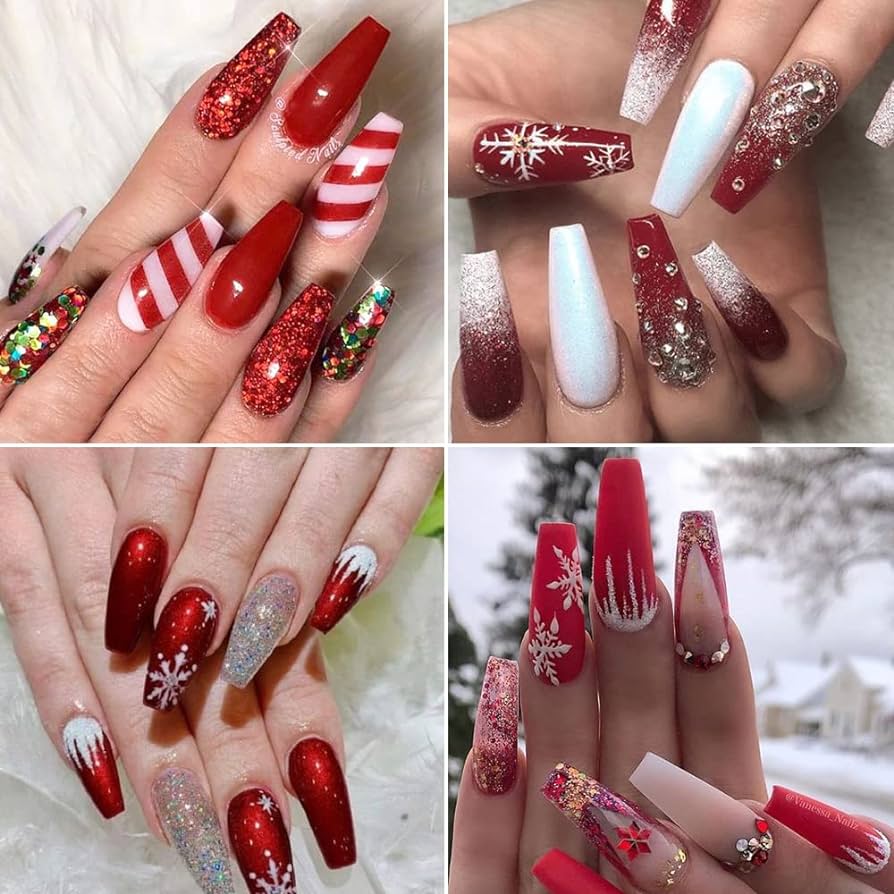 red glitter christmas nail designs