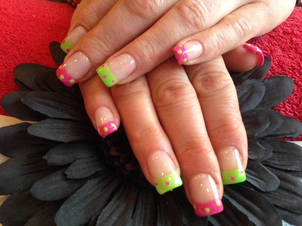 lime green and pink nail designs