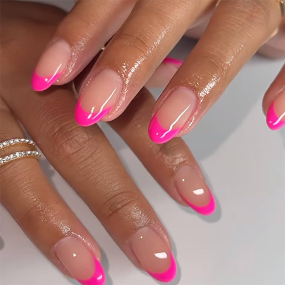 bright pink french tip nails