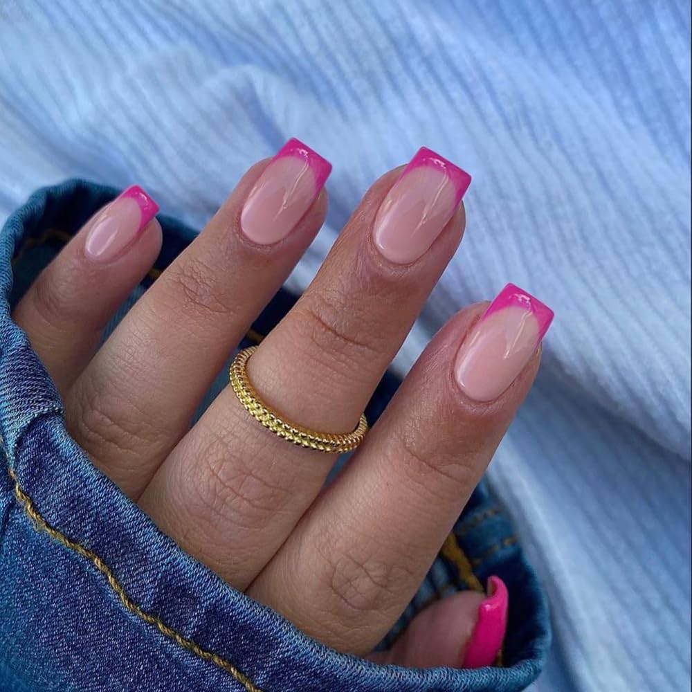 bright pink french tip nails