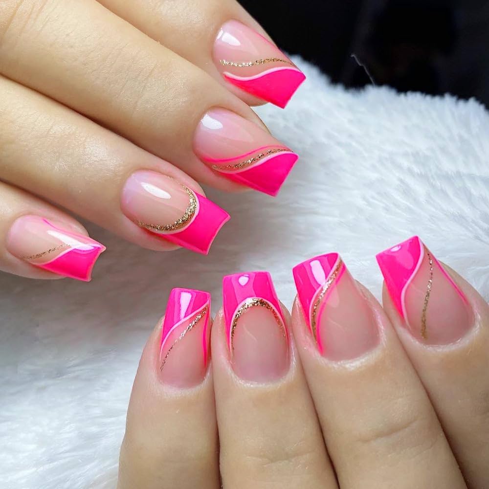 bright pink french tip nails