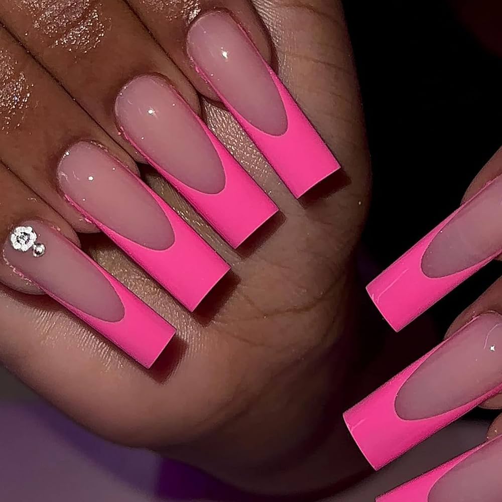 bright pink french tip nails